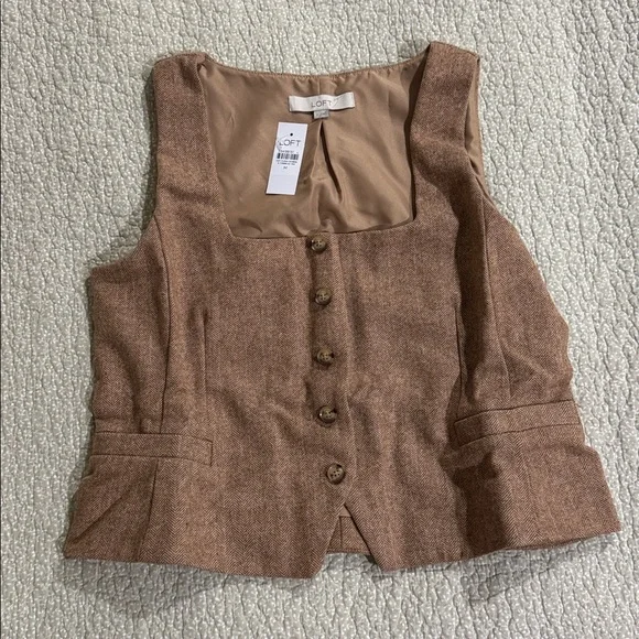 LOFT Brown Button-Up Vest Blouse - Picture 3 of 5